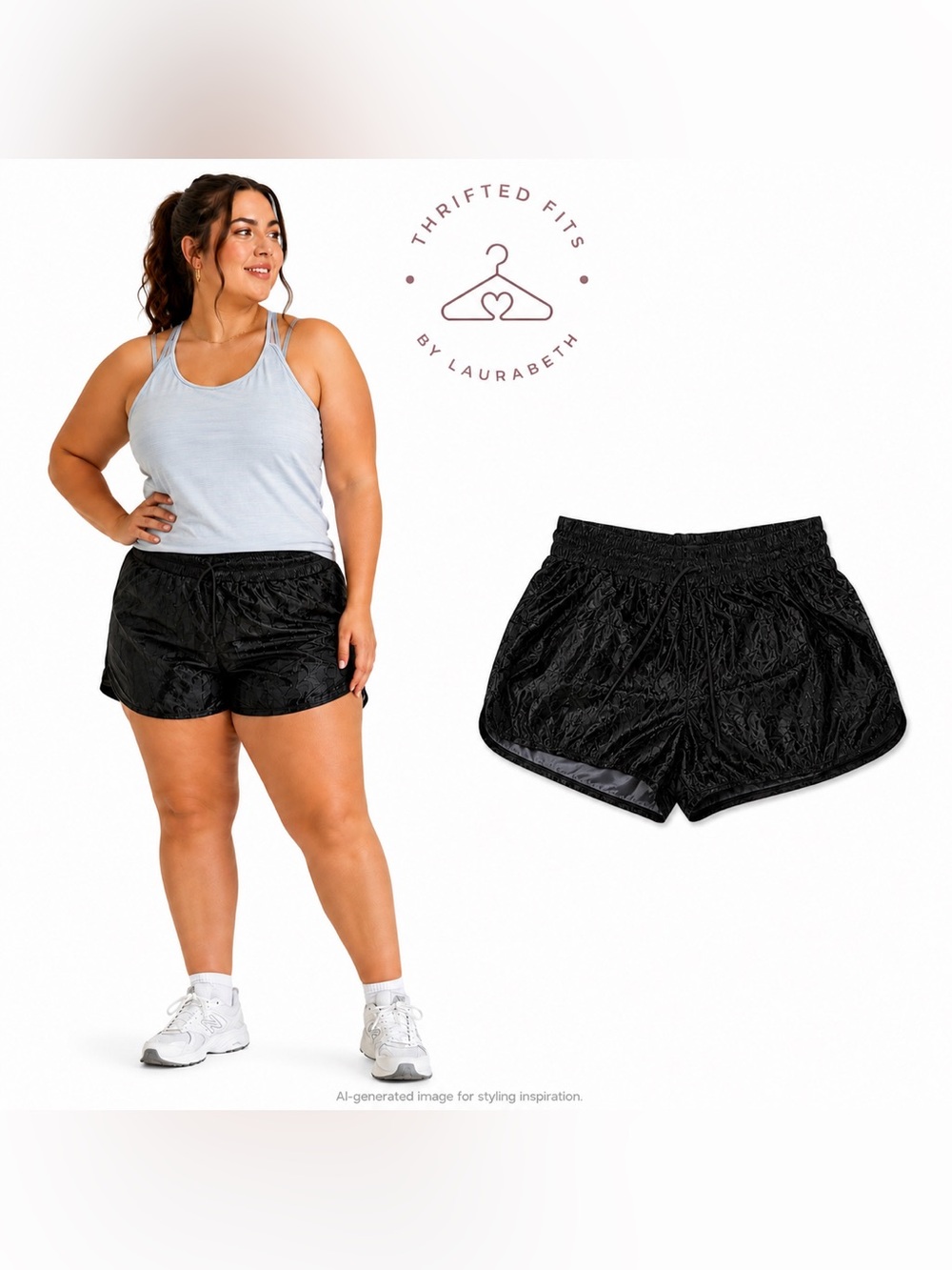 nuuds Black Shiny Athletic Shorts with Drawstring Waist